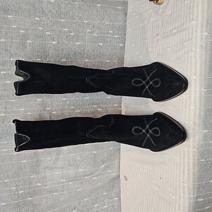 Franco Sarto black suede J-toe cowboy boots.  2.5" heel